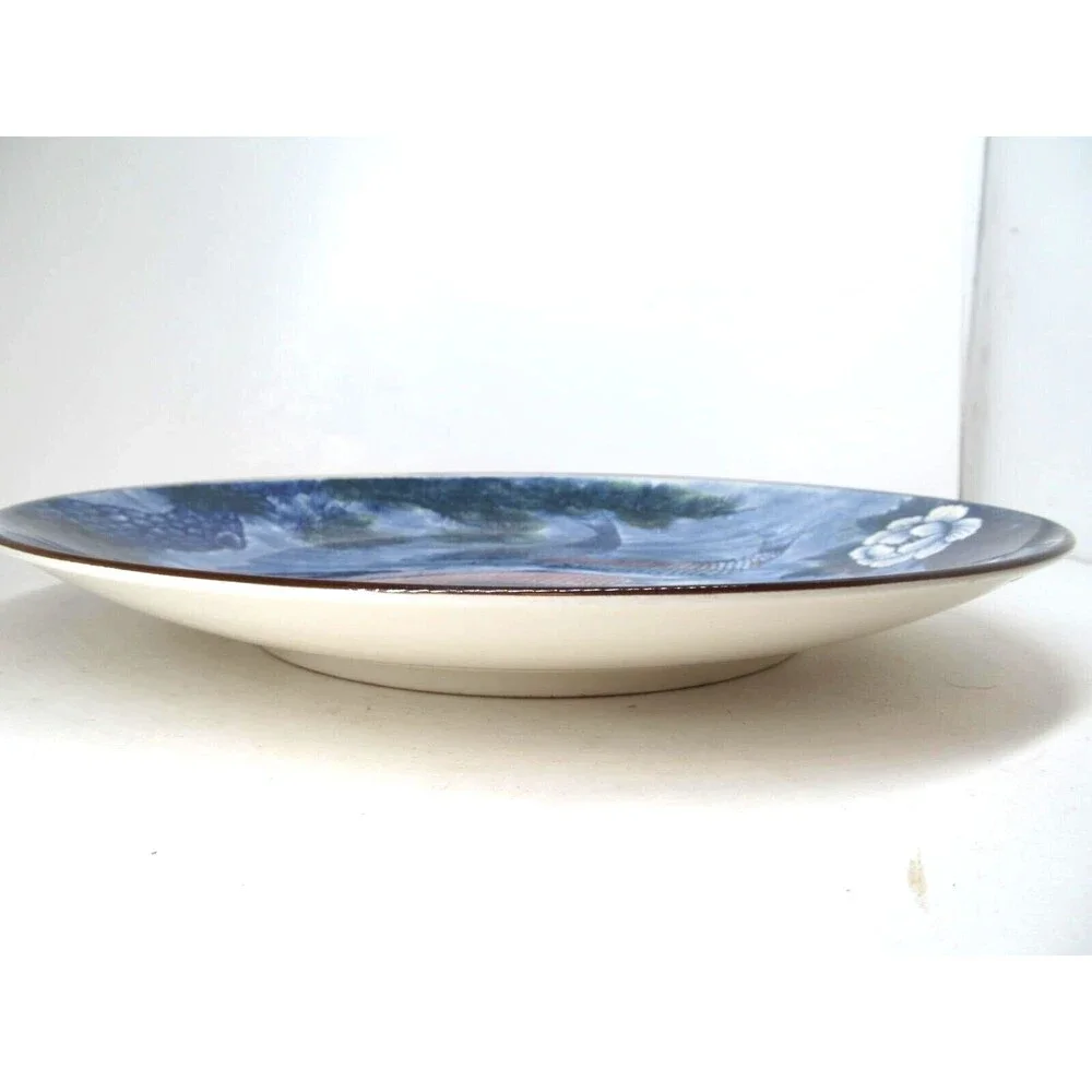 Vintage Japanese Toyo Koi Fish Blue Round Platter 12.5